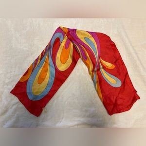 Beautiful Red Glentey Multi-Colored 100% Silk Scarf/Wrap.